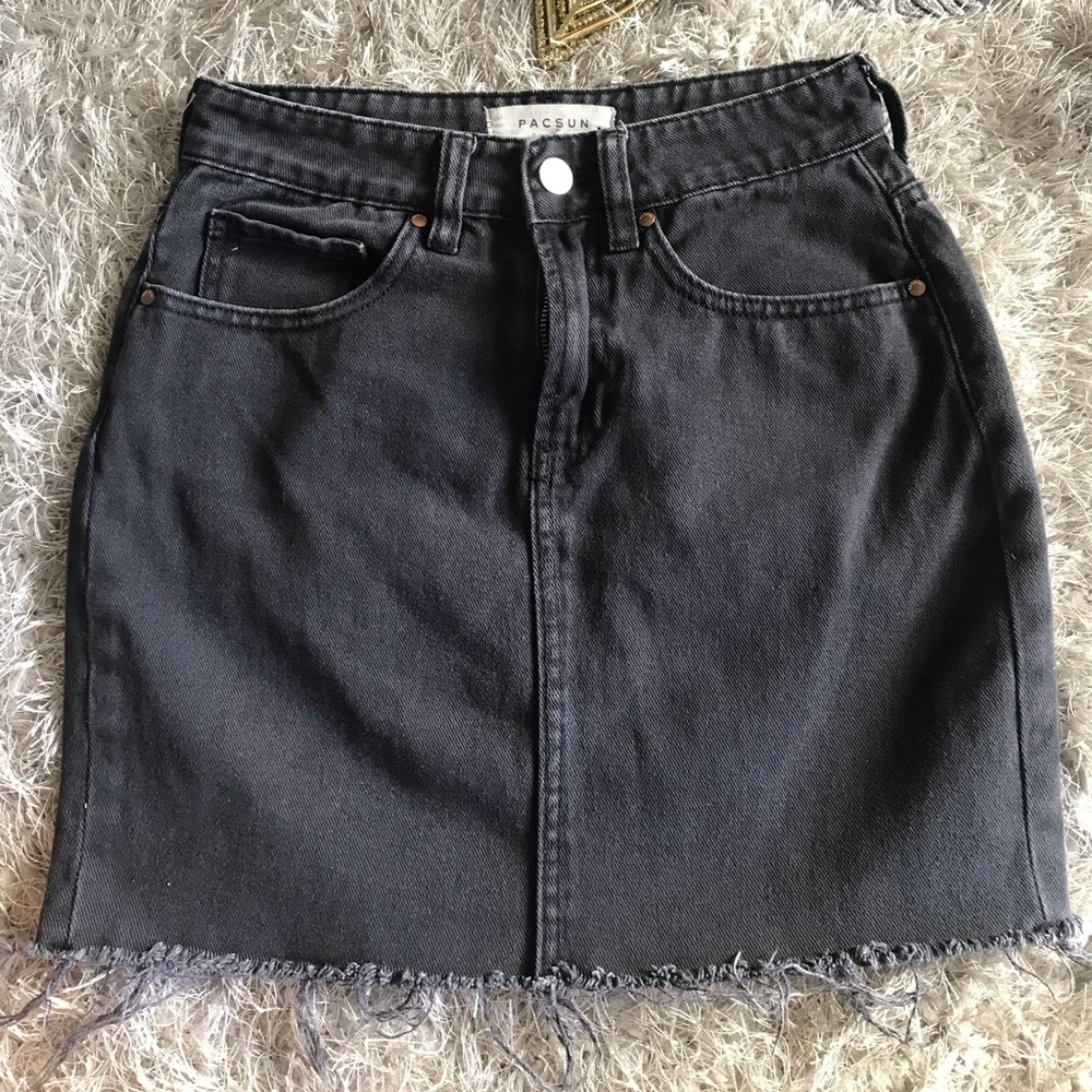 Black Washed High Waisted Denim Skirt - Picture 6 of 7